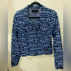 Baby Phat All-Over Logo Print Blue Jean Denim Jacket Size: XL